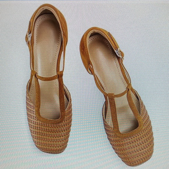 Closed Square Toe Tan Mary Jane’s Woven Women's Shoes Size 8 - Picture 7 of 7